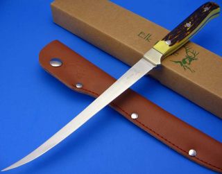 Elk Ridge Knives Imitation Stag Handle Fixed 7 1 2 Blade Fish Fillet 