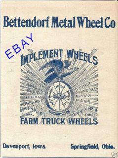 1904 Bettendorf Metal Wheel Ad Truck Davenport Iowa