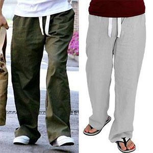 Mens Casual Design Comfortable Linen Rayon Drawstring Pants M L XL 2XL 