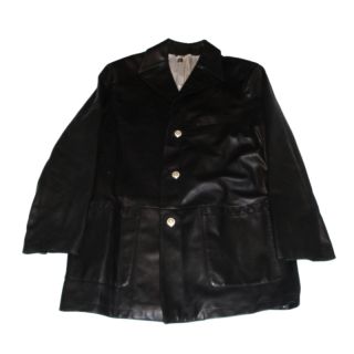 New House of Bijan Custom Lightweight Black Leather 3 Button Jacket 52 