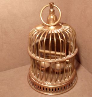 All Brass Bird Cage Perch Swing Water Food Bowls Hinged Door Hanging 