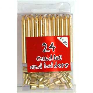 24 Gold Birthday Party Cake Candles Candle Holders