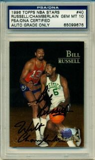 BILL RUSSELL WILT CHAMBERLAIN 1996 TOPPS ON CARD DUAL AUTO PSA 10 PSA 