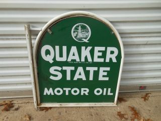 Sided Quaker State Oil Made In U.S.A Tombstone Sign & Attached Wall 
