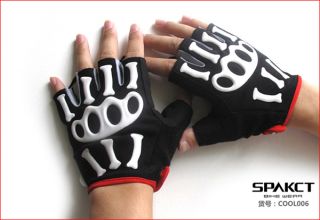SPAKCT Gloves Short Finger Half Finger Cycling Sport Gloves Skeleto 