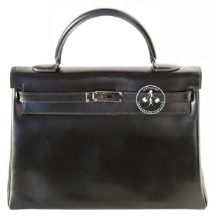 35 Hermes So Black Kelly Handbag Black Box Leather Black 9558