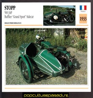 1933 Stopp 500 Bufflier Grand Sport Sidecar Bike Card