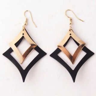   Style Black Gold Diamond Shape Shinning Dangle Earring Jewelry