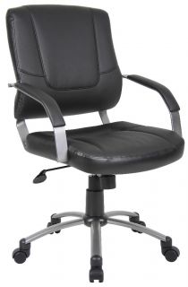 Black Leather Office Chair with Metal Arms Base B446