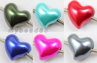   Heart European Charm Beads Fit Snake Chain Big Hole 6 Color