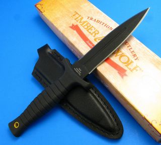 Timber Wolf Black Blade Rubberized Handle Boot Knife Double Edge 