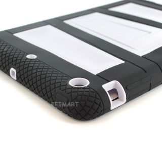 Black White Double Layer Cover Case W/Kickstand + Touch Pen For Apple 