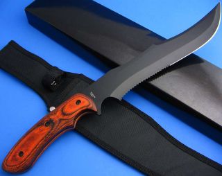 Black Fixed Blade Full Tang Survival Survivor Bowie Knife Partially 