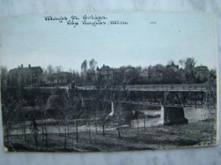 1911 Postcard Maple Street Bridge Big Rapids Michigan Looking at The 
