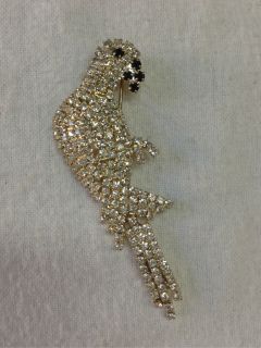 Bird Brooch Pin w Rhinestones Designer Costume Jewelry