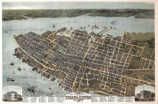   city of Charleston South Carolina 1872   Vintage Historic Panoramic