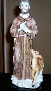 St Francis Statue Roman Inc 8 inches Tall Deer with Bird In Hand