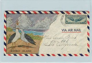   Am Clipper Cover  Midway Island Gooney Bird Cachet   3rd Def. Bat. Pmk