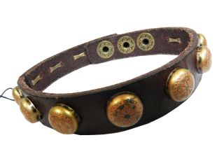 BILL ADLER NWT Brown Leather Bracelet Floral Adjustable Snaps * Retail 