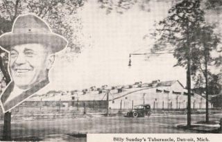 Billy Sunday Tabernacle Detroit MI Black White Postcard