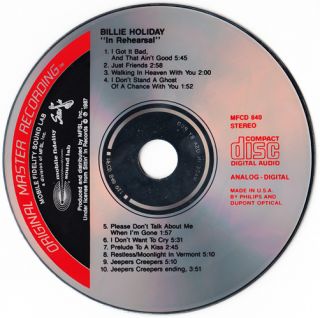 Billie Holiday in Rehearsal MFSL Silver Audiophile CD Ella Fitzgerald 