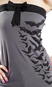 Sourpuss Bat Attack Gray Tube Top Shirt Gothic Vamp Psychobilly Club s 