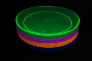 Assorted Neon Blacklight Reactive 7 5 inch Sturdy Plastic Party Plates 