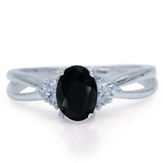   Birthstone Black Sapphire&Topaz Sterling Silver Engagement Ring 6 jbtr