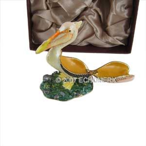 Pelican Bird Trinket Box w Swarovski Crystals Bejeweled