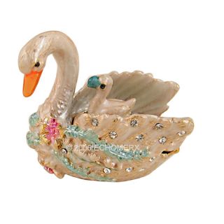 Bejeweled Swan Baby Trinket Jewelry Box Bird Pretty