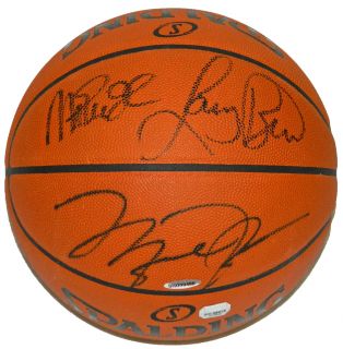 Michael Jordan Larry Bird Magic Johnson Signed Official Basketball UDA 