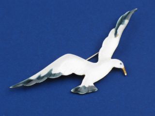 Vintage Enamel Seagull Bird Brooch Pin 3 25 Wide Beautiful