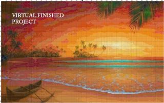 Island Sunset Cross Stitch Pattern Tropical Seascape