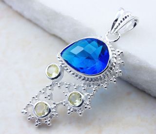 Jewelry Snowflake Blue Topaz Citrine Sterling Silver Gemstone Pendant 
