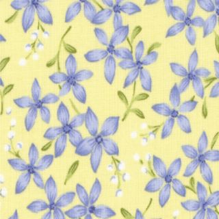 Moda Summer Breeze II Blue Floral on Yellow Quilt Fabric BTY Cotton 