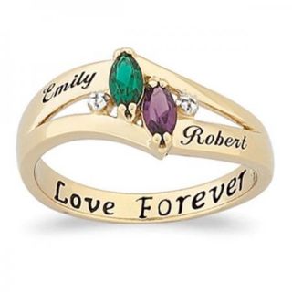   COUPLES STERLING SILVER W/18k GOLD MARQUISE NAME & BIRTHSTONE RING