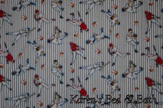 baseball white blue stripe boys curtain valance custom sewn by karen s 