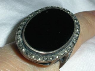 STUNNING BOLD STERLING BLACK ONYX MARCASITE RING  SIZE 7 1/2