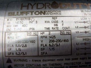 Hydroduty 2 HP Bluffton Motor Works Hydro Duty Wash Down Stainless 7 8 