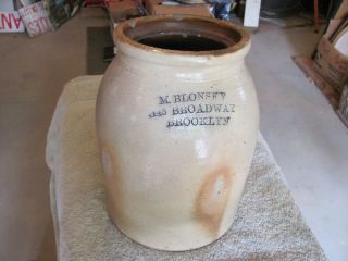 Antique M Blonsky Brooklyn Stoneware Pickle Crock