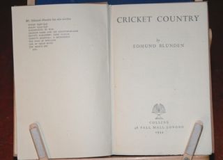 1944 Cricket Country Edmund Blunden Fiction 1st Edn