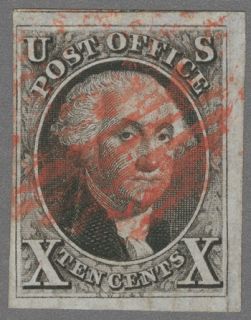 1847 10c Black Washington Stamp   Four Margins & PF Certificate