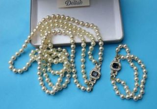 Strand Deltah Mallorca Pearls Necklace Bracelet Set Xtra Long Art 