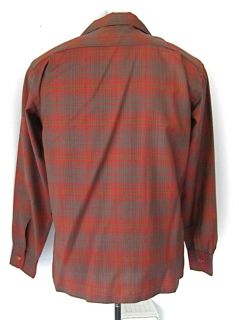 Mint Vtg 50s 60s Red Black Plaid Worsted Wool Rockabilly Button Loop 