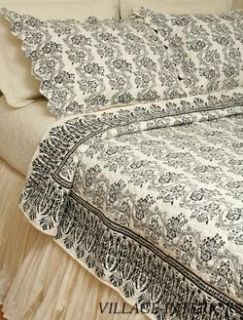 French Country Paula Black Toile King Cotton Quilt Set