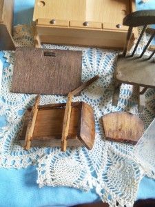 Lot Vintage Wooden Dollhouse Furniture Some Repair Some Parts Great 