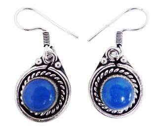   Earring in Blue Chalcedony Semi Precious Stone Jewelry India