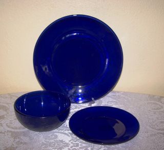 New Libbey 12pc. Cobalt Blue Glass Plates Bowls Dinnerware Set
