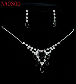 Charming Black Clear Crystal Necklace Earrings Set Free shipping 
