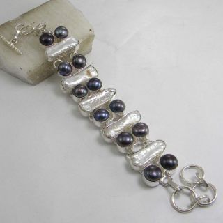 Pearl Black Pearl 925 Sterling Silver Bracelet Plated Handmade Jewelry 